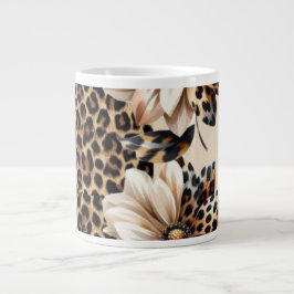 Gepard-Tierdruck & Blumen Laptop-Aufkleber Jumbo-Tasse