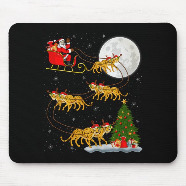 Gepard Weihnachtsmann Schlitten Fliegend Lustiger  Mousepad (Vorne)