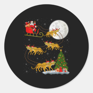 Gepard Weihnachtsmann Schlitten Fliegender Lustige Runder Aufkleber