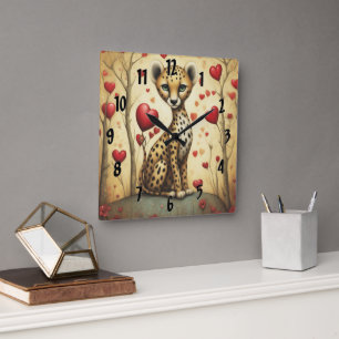 Geparde Liebe 3 Quadratische Wanduhr