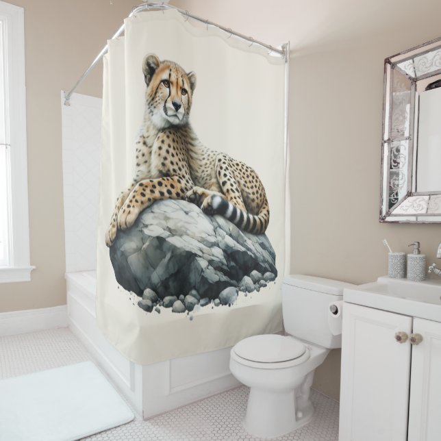 Geparden auf einem Felsen Duschvorhang (Beispiel)