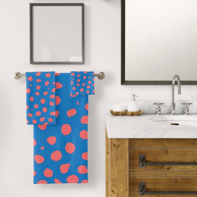 Geparden Coral Blue Badhandtuch Set (Cheetah spots Coral Blue Bath Towel Set by Looly Elzayat
)