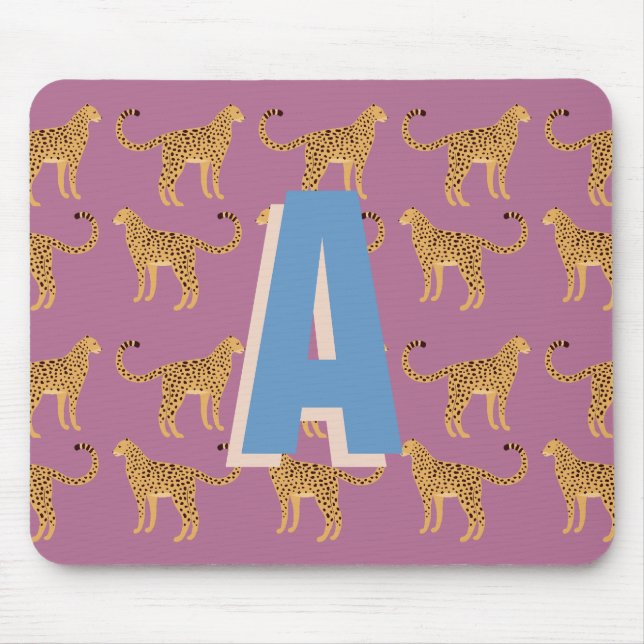 Geparden, Leopardenrosa mit Monogramm Mousepad (Vorne)