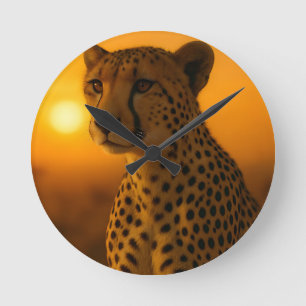 Geparden-Sonnenuntergangs-Porträt Runde Wanduhr