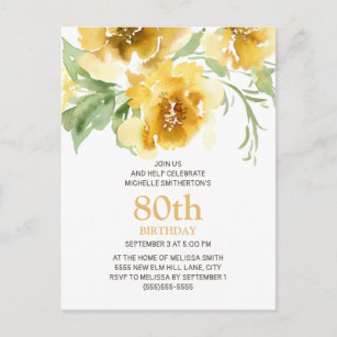Gepasste gelbe Blüte 80. Geburtstagskarte Postkarte