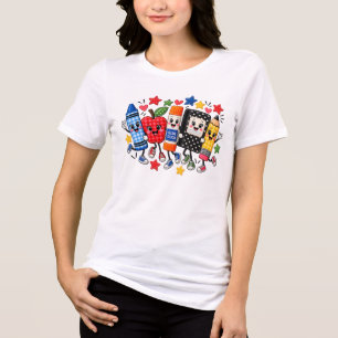 Gepatchte Schulbedarf Freunde Cartoon Tri-Blend Shirt