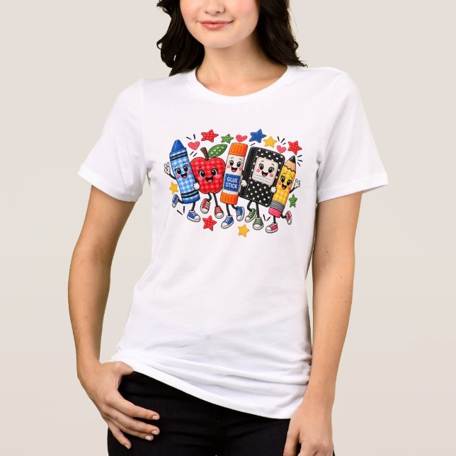 Gepatchte Schulbedarf Freunde Cartoon Tri-Blend Shirt (Vorderseite)