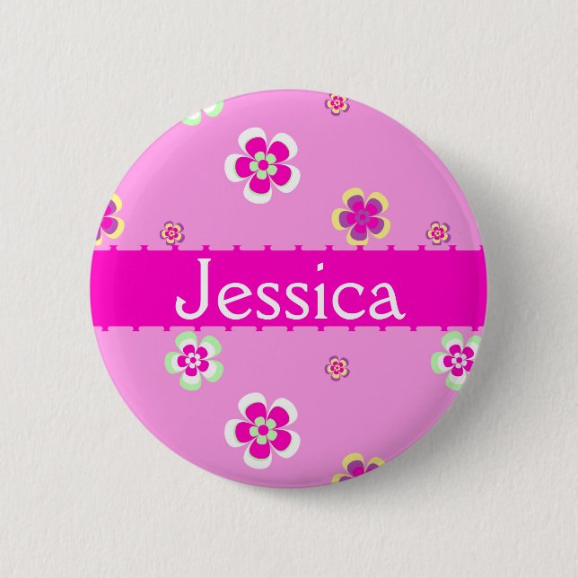 Gepersonaliseerde bloemen patroon met naam button (Vorderseite)