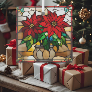 Gepflanzte Weihnachtssterne Falsches Bleiglas Ornament Aus Glas