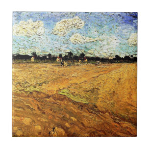 Gepflügtes Feld (die Furchen) von Vincent van Gogh Fliese