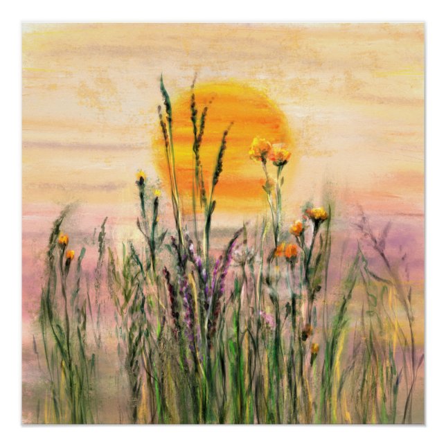 Gepinselte Sonne auf Feldposter Poster (Vorderseite)