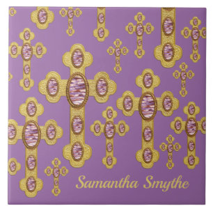 Geplante Kreuze mit 6 Imitaten Lila Agates - Fliese