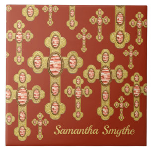 Geplante Kreuze mit 6 Imitaten Roten Agates - Fliese