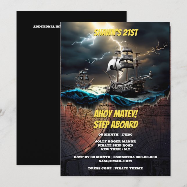 Geplante Schifffahrtskarte für Piraten auf hoher S Einladung (Vorne/Hinten)