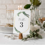 Geplantes goldenes geometrisches Blattwerk Tischnummer<br><div class="desc">Das moderne Design mit goldfarbenem geometrischem Rahmen und schönem Blattwerk in Aquarellfarben ist erschwinglich. Diese elegante rustikale Kollektion ist eine großartige Ergänzung zu einer Herbst- oder Frühjahrsheirat und bietet alle Produkte,  die Sie für Ihren besonderen Tag brauchen - speichern Sie die Daten,  Einladungen,  Tischplaner und mehr.</div>