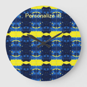 Gepolstertes und gespiegeltes psychedelisch-blaues große wanduhr