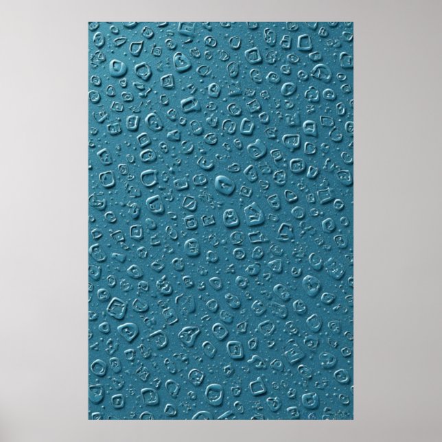 Geprägte digitale Tröpfchen auf blauer Oberfläche Poster (Vorne)