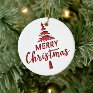 Geprägter "Frohe Weihnachten"-Baum-Text auf Weiß  Keramik Ornament