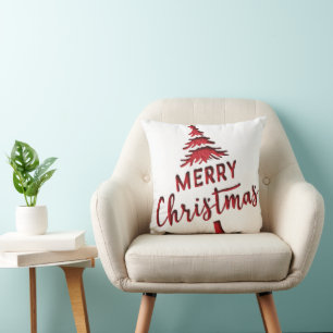 Geprägter "Frohe Weihnachten"-Baum-Text auf Weiß Kissen