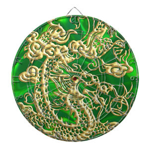 geprägter goldener Drache auf grünem Satin Dartscheibe