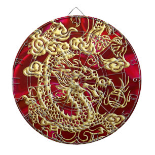 Geprägter goldener Drache auf rotem Satin-Druck Dartscheibe