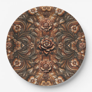 Geprägtes Vintage-Blumenmuster-Kunstleder Aussehen Pappteller