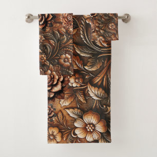 Geprägtes vintage-blumenmuster Kunstleder-Optik Badhandtuch Set