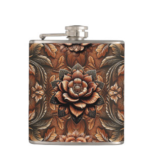 Geprägtes Vintage-Blumenmuster-Kunstleder-Optik Flachmann