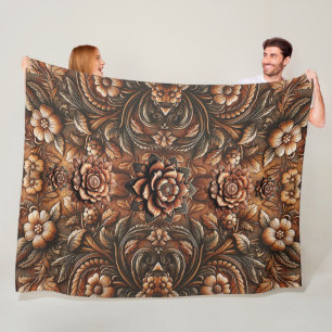 Geprägtes Vintage-Blumenmuster-Kunstleder-Optik Fleecedecke