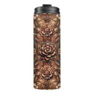 Geprägtes Vintage-Blumenmuster-Kunstleder-Optik Thermosbecher