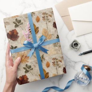 Gepresste Blätter & Schrift Geschenkpapier Rolle