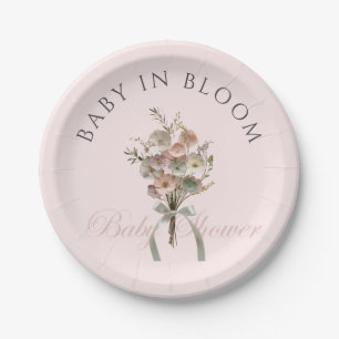 Gepresste Wildblumen-Baby-in-Blüte-Boho-Baby-Party Pappteller