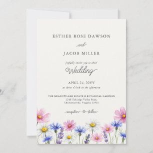 Gepresste Wildblumen-Foto-QR-Code-Hochzeit Einladung