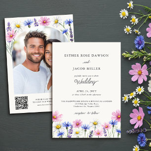 Gepresste Wildblumen-Foto-QR-Code-Hochzeit Einladung
