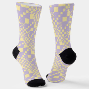 Geprüft, Karos - Gelb und Lila, pastellgelb Socken
