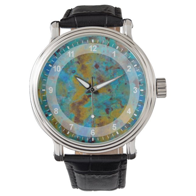 Gepunktet Blue Chrysocolla Jasper Armbanduhr (Vorderseite)