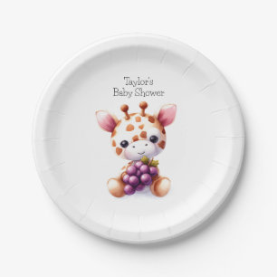 Gepunktet Brown Watercolor Giraffe Kinderdusche Pappteller