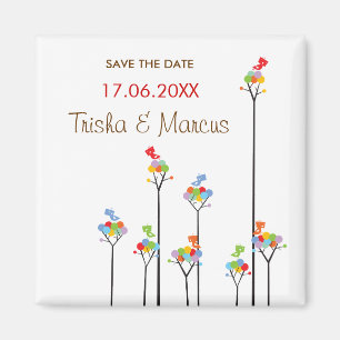 Gepunktete Bäume und Niedliche Vögel Rett Datum /  Magnet