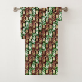 Gepunktete, braun-grüne rechteckige Stücke Badhandtuch Set