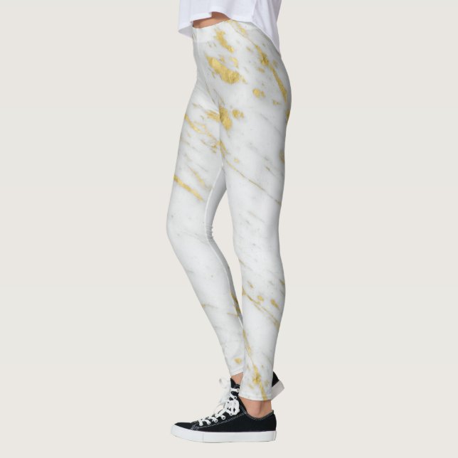 Gepunkteter Gold-Glitzer aus weißem Marmor Leggings (Links)