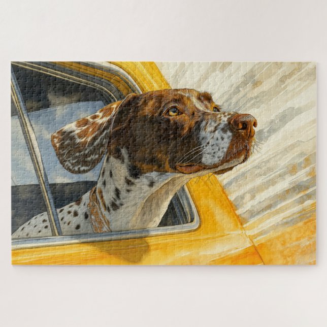 Gepunkteter Hund auf Autofahrten Kunstdrucken Puzzle (Horizontal)