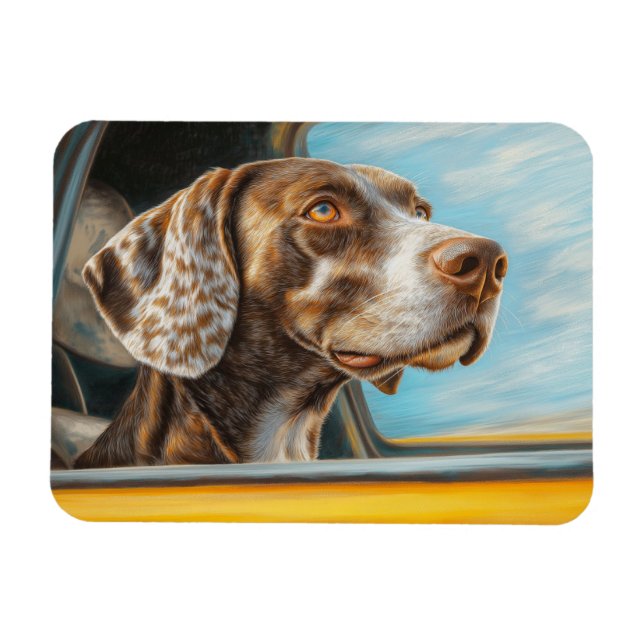 Gepunkteter Hund auf einem Auto Abenteuer Kunst Magnet (Horizontal)