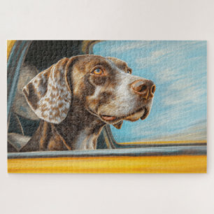 Gepunkteter Hund auf einem Auto Abenteuer Kunst Puzzle