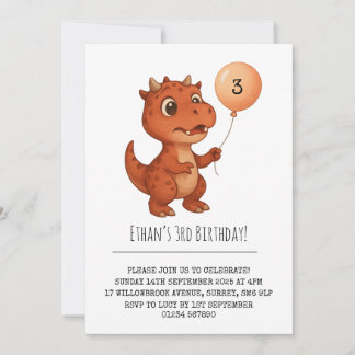 Gepunkteter roter Dino mit Pfirsich-Luftballon Geb Einladung