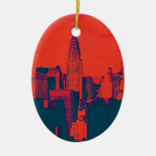 Gepunkteter roter Retro-Style-Pop-Art-New-York-Cit Keramik Ornament