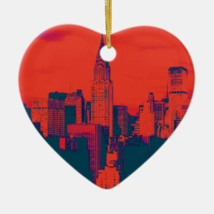 Gepunkteter roter Retro-Style-Pop-Art-New-York-Cit Keramik Ornament