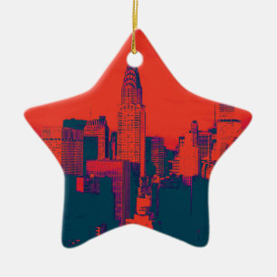 Gepunkteter roter Retro-Style-Pop-Art-New-York-Cit Keramikornament