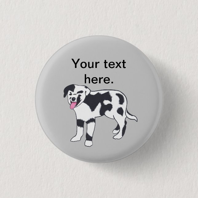 Gepunkteter, schwarzer und weißer Hund - Texttaste Button (Vorderseite)