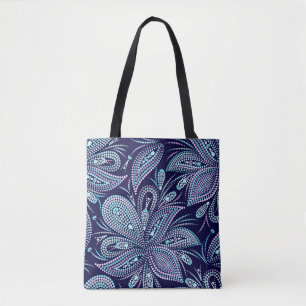 Gepunktetes blaues Muster mit Paisley und Perlen.