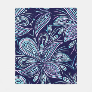 Gepunktetes blaues Muster mit Paisley und Perlen.  Fleecedecke